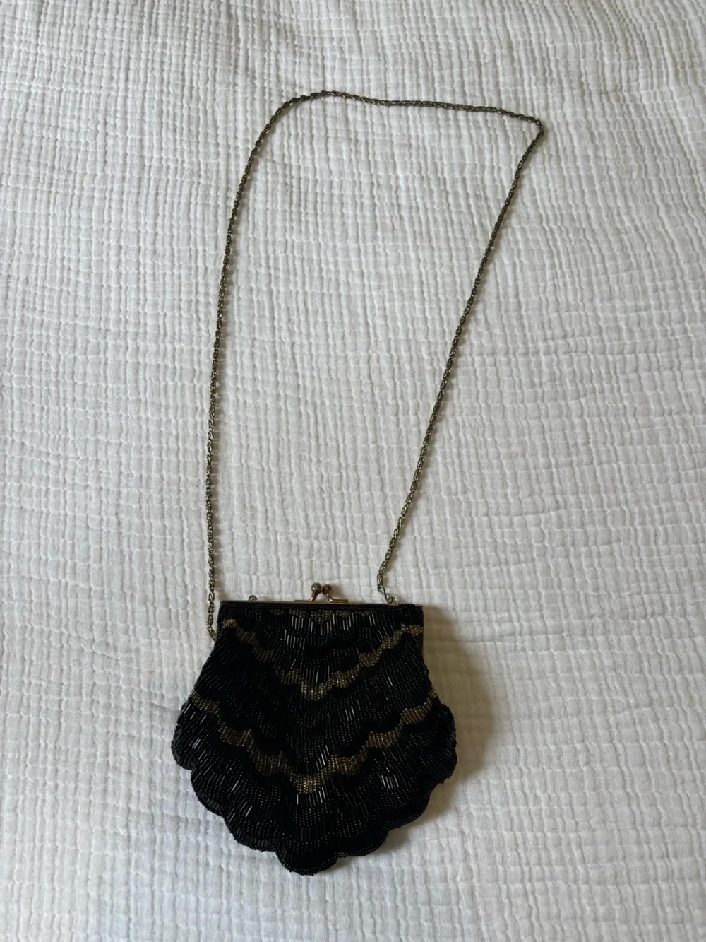 Black and Gold Beaded Evening Crossbody Bag - vintage